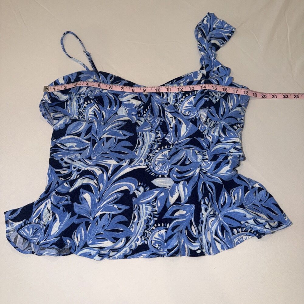 Lilly Pulitzer Auria Top Sz 16 Peplum Blue You’re The Zest High Tide Navy Resort - Picture 9 of 12